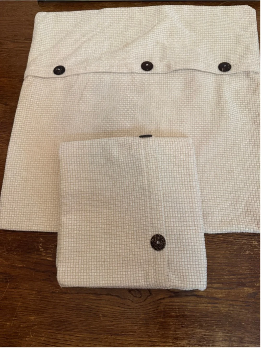 Set of 2 Neutral Textured Pillow Covers Farmhouse Woven Button Closure Beige 16x